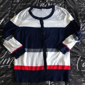 Halogen Blue & Red Striped Cardigan Size M
